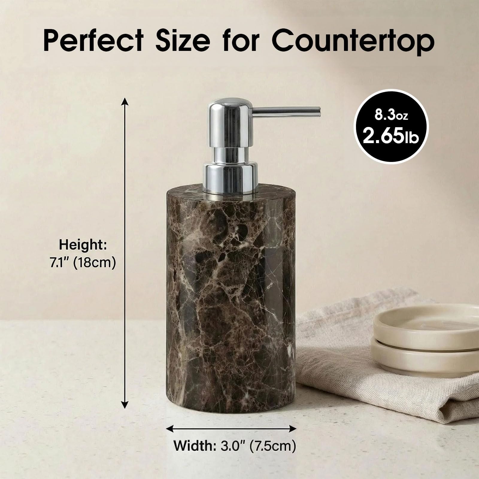 Dispenser di sapone in marmo, dispenser di sapone per le mani, per bagno e cucina, dispenser per lozione e sapone liquido (1, caffè)