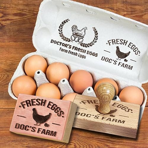 Sello personalizado para cartón de huevos frescos - Sellos personalizados de cartón de huevos de madera y goma para gallineros agrícolas Homestead