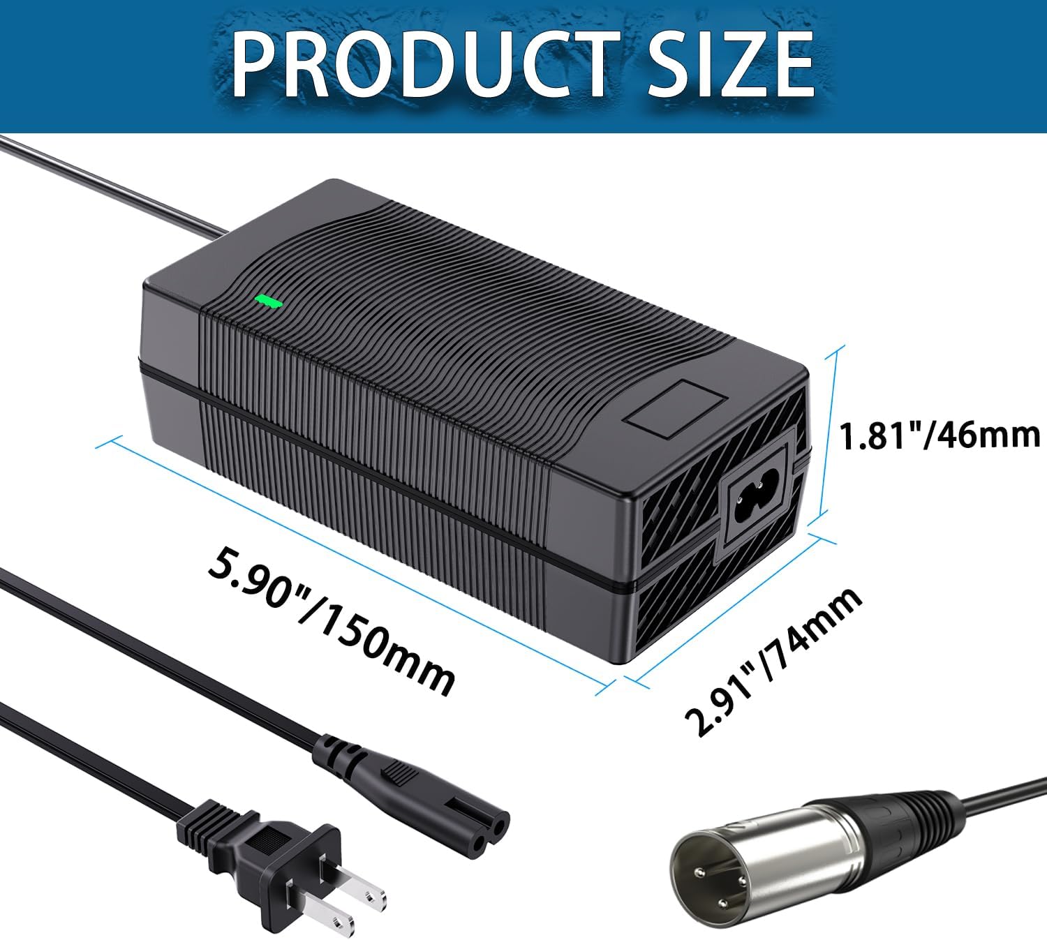 QDD 29.4V 5A Lithium Battery Charger for 7S 24V Lithium Battery Pack with XLR Connector,Built-in Fan