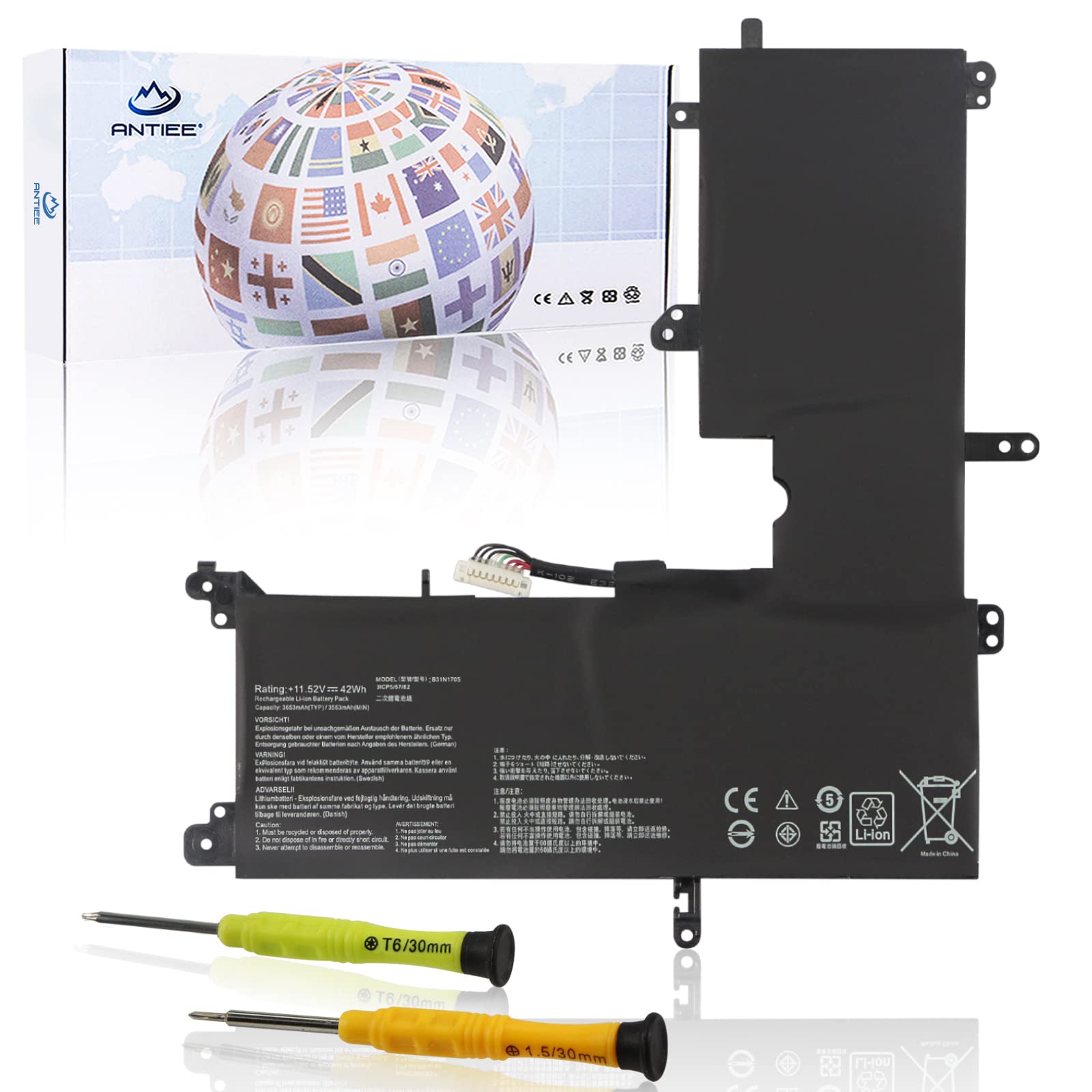 ANTIEE New B31N1705 Laptop Batería Compatible with ASUS VivoBook Flip 14 TP410 TP410U TP410UA TP410UF TP410UR TP410UAR ZenBook Flip 14 UX460UA Series Notebook 3ICP5/57/80 11.52V 42Wh 3653mAh
