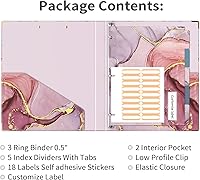 Vista 254 de Ospelelf Mini 3 Ring Binder, 2 Inch, Cute Pink Marble Binder for 5.5" x 8.5" with 5 Tab Dividers, File Folder Labels and Low Profile Clipboards