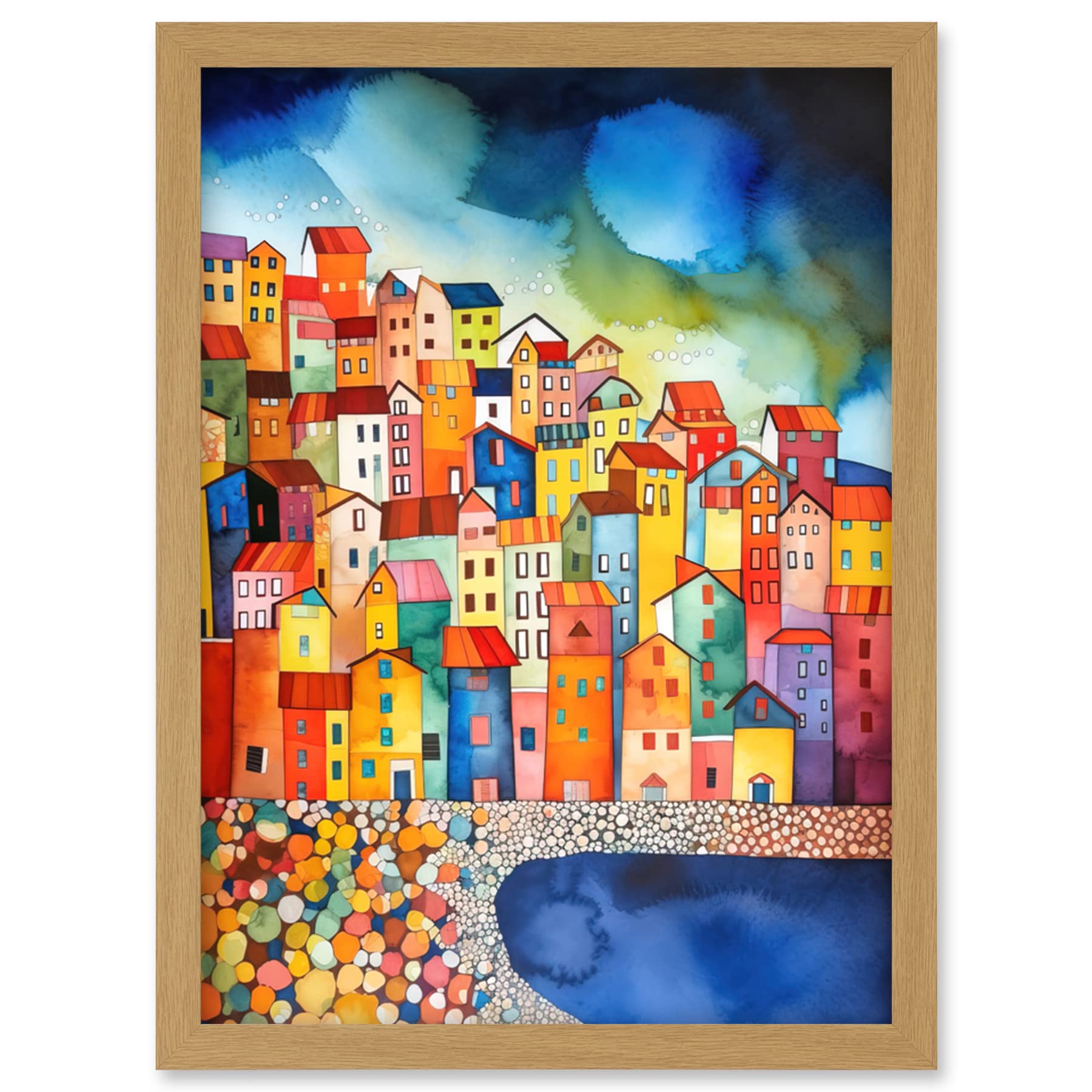 Artery8 Menton France Seaside Town Folk Art Artwork Framed Wall Art Print A4