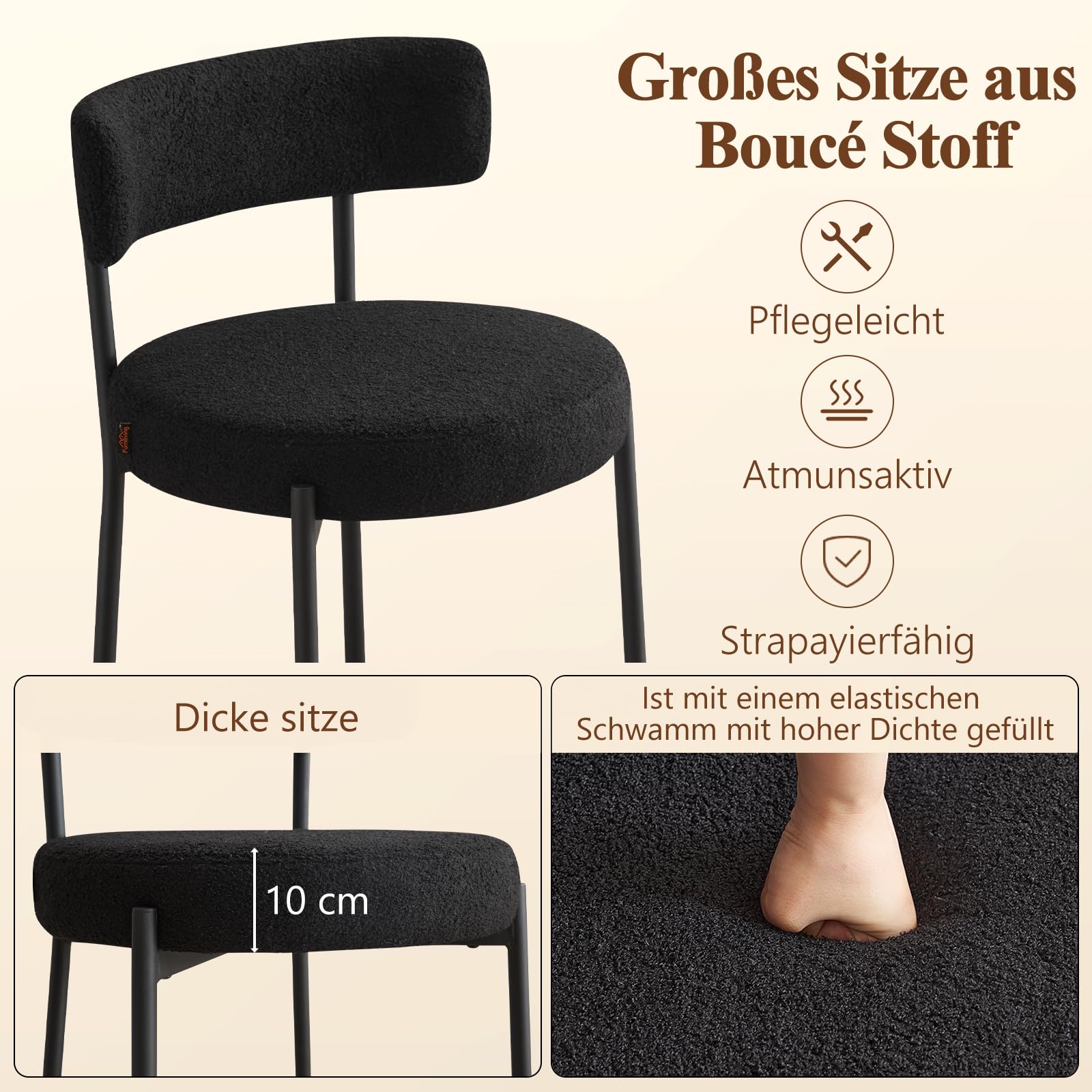 Set di 4 Sgabelli da Bar, Sgabelli da Bar Alti con Schienale, Sedie da Cucina con Poggiapiedi, Seduta alta 63,5cm per Bar, Caffè, Isola della Cucina, Nero