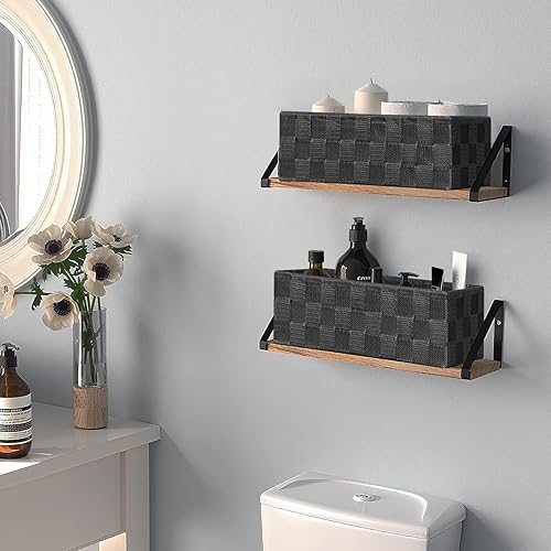 Miniatura 101 de Posprica Cestas de almacenamiento tejidas para organizar, pequeñas cestas negras de cubo organizador divisor para cajón, armario, estante, aparador,