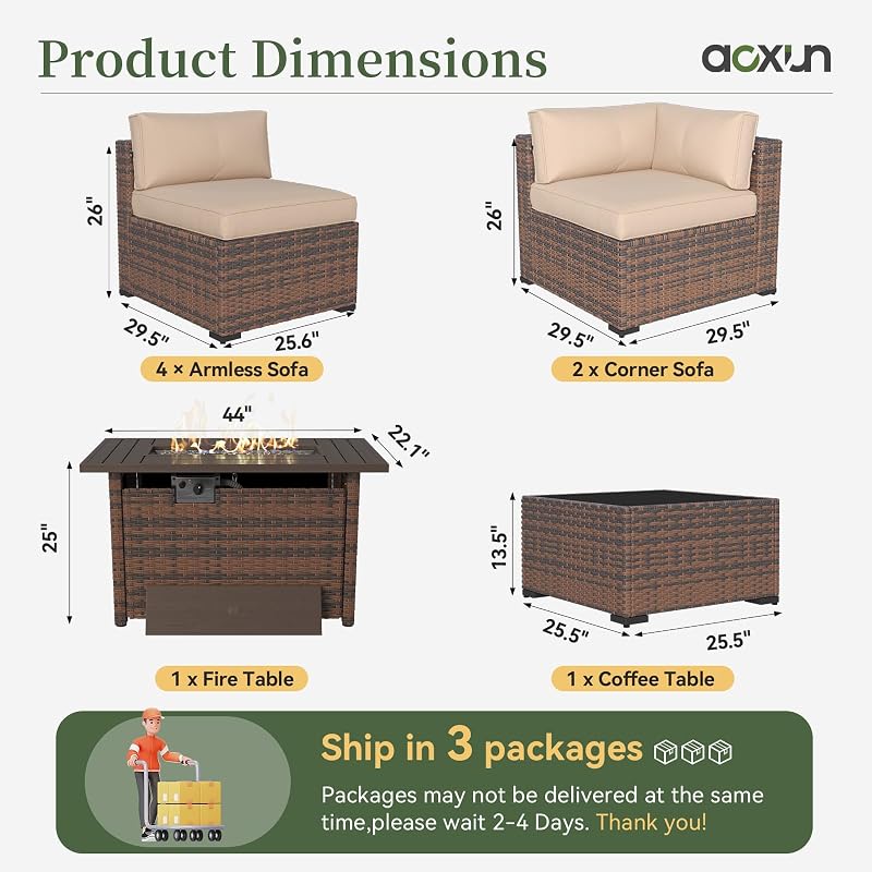 Aoxun 8 Piece Patio Furniture Set with 44" Fire Pit Table Wicker Rattan image 6