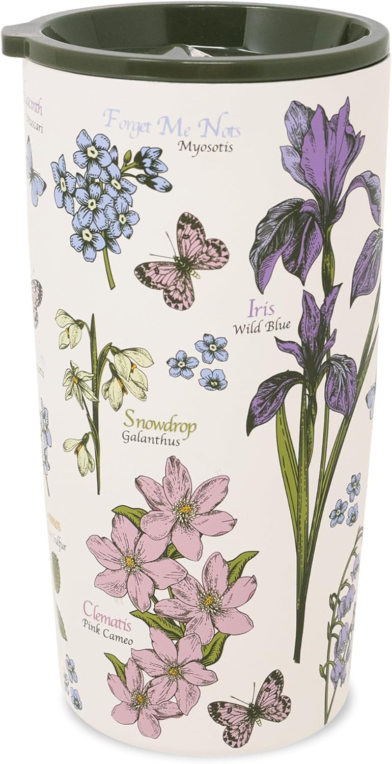 STEEL MILL AND CO. 20 oz Stainless Steel Tumbler, Insulated Wildflower Field Guide Design Travel Mug with Acrylic Slider Lid, Double Wall Coffee Cup for Hot & Cold Drinks (Wildflowers)