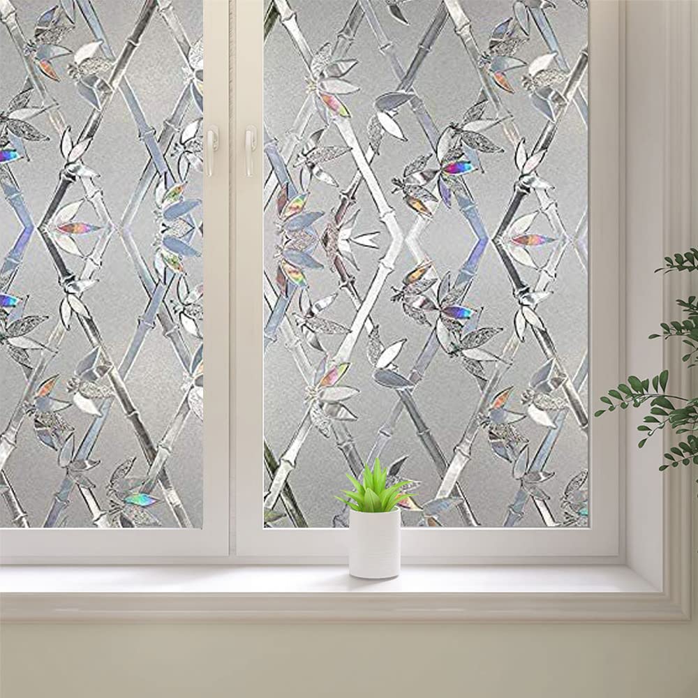 Window Privacy Film, 3D Stained Glass Film, Vinyl Decorative Window Decals, Static Cling Window Film Non-Adhesive Removable (23.6 x 78.7 inch)
