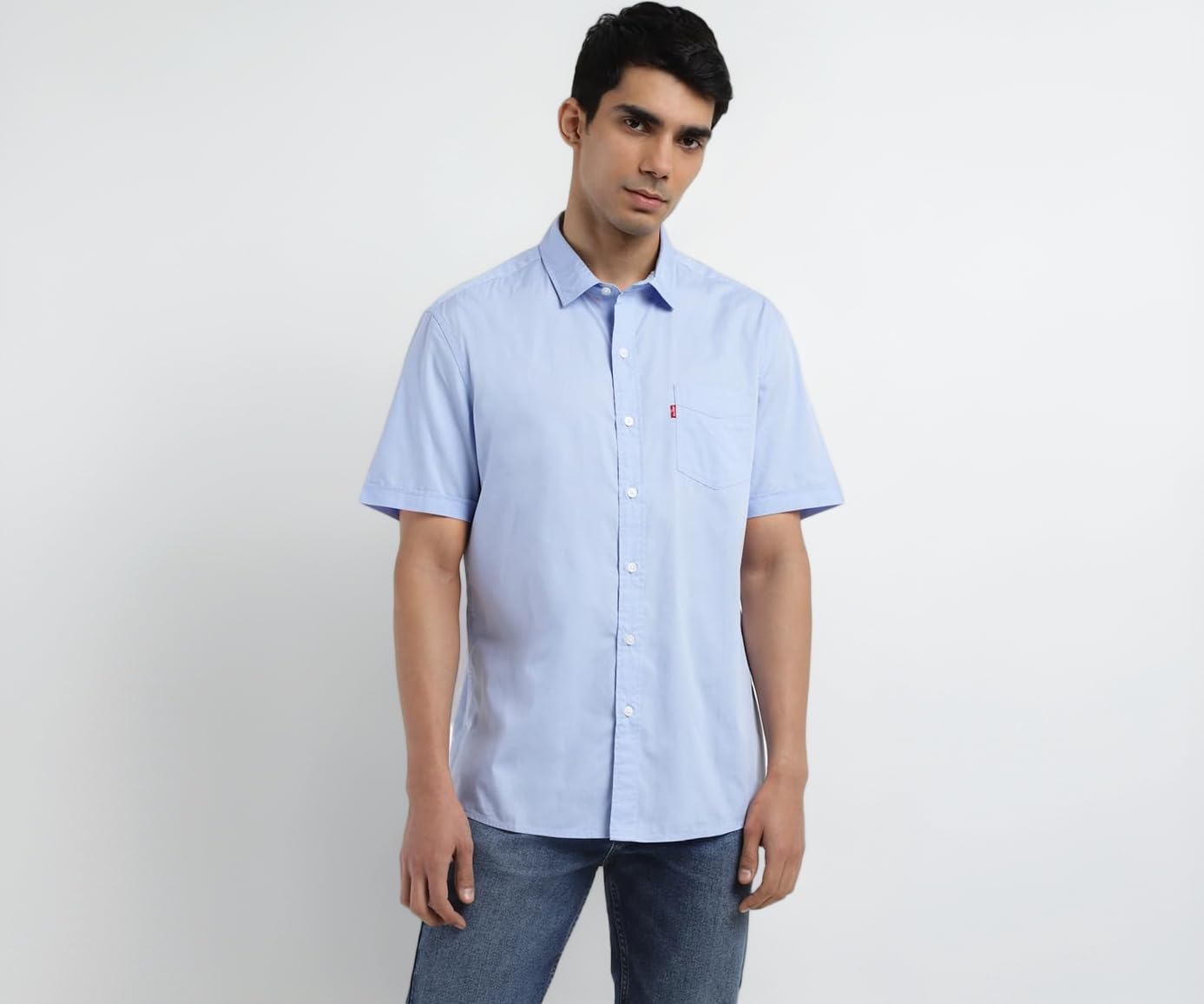 Cotton Men's Spread Collar Slim Fit Solid Shirts Blue, XL