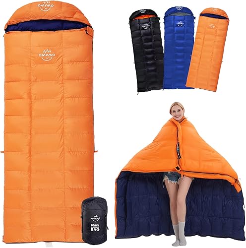 Saco de dormir de plumón de pato de 15F y 10F para adultos, potencia de relleno de 650, ultraligero para 4 estaciones, saco de dormir rectangular