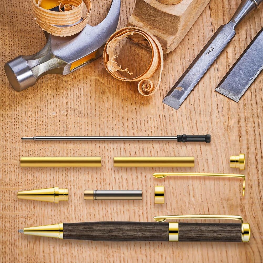 Juego de bolígrafos delgados de 7 mm con recargas, kit de bolígrafo giratorio de madera para bricolaje, cobre, amigos, maestros, estudiante B