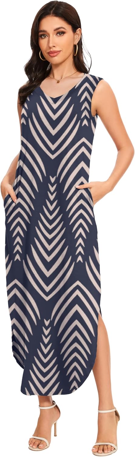 Women's Loose Sundress Long Dress Sleeveless Split Maxi Dresses 2026 Summer Beach Dress with Pockets - Image 2