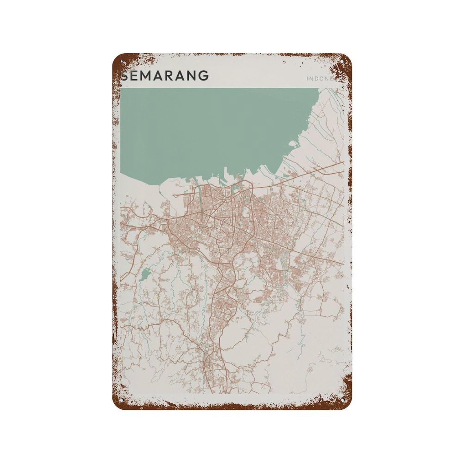 xiaoxiaoshen Semarang Map Indonesia Travel Gift Scandi Wall Decor Art Metal Tin Poster Modern Home Decor Art Home Bar Shop Decorations Vintage Sign 30x20cm