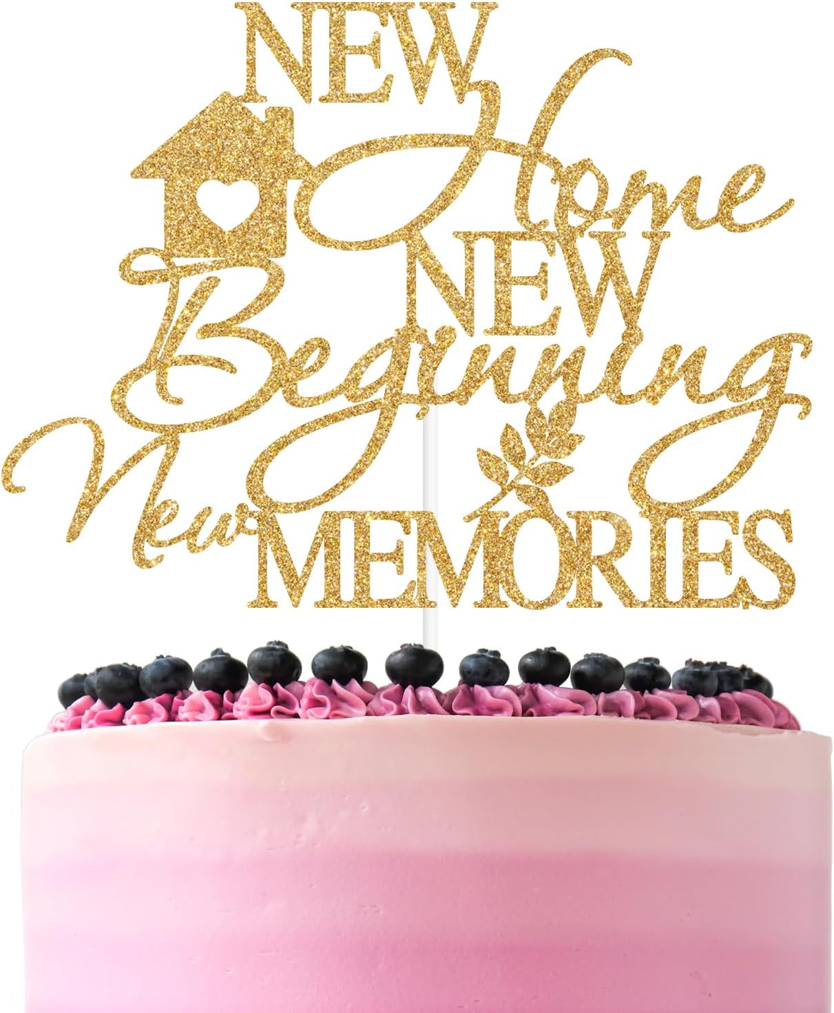 Gold Glitter New Home New Beginning New Memories Cake Topper, Sweet Home Cake Décor, Housewarming New Home Family Party Decorations Supplies