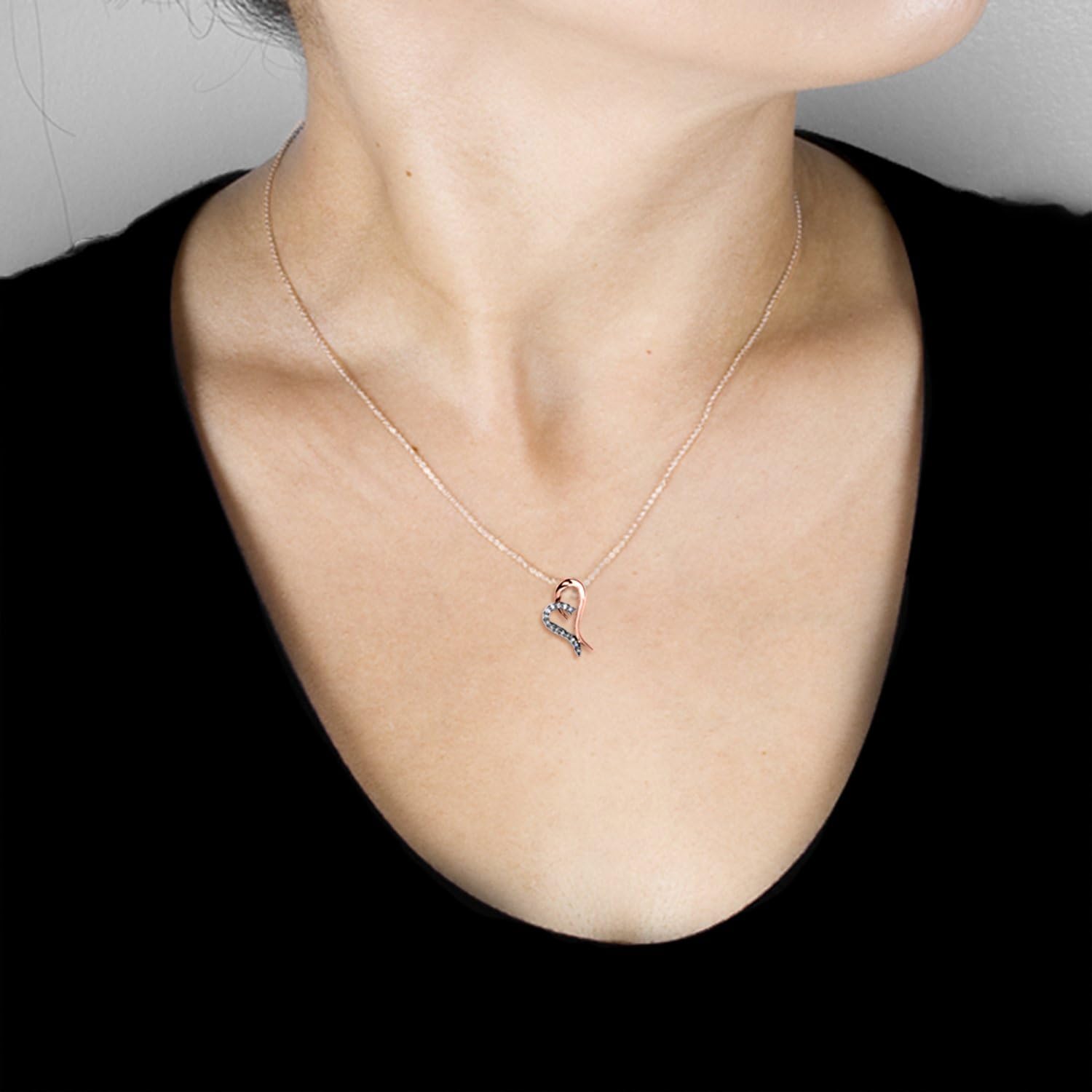 Kobelli Floating Diamond Heart Pendant 1/5 CTW in 14k Rose Gold (16" Chain)