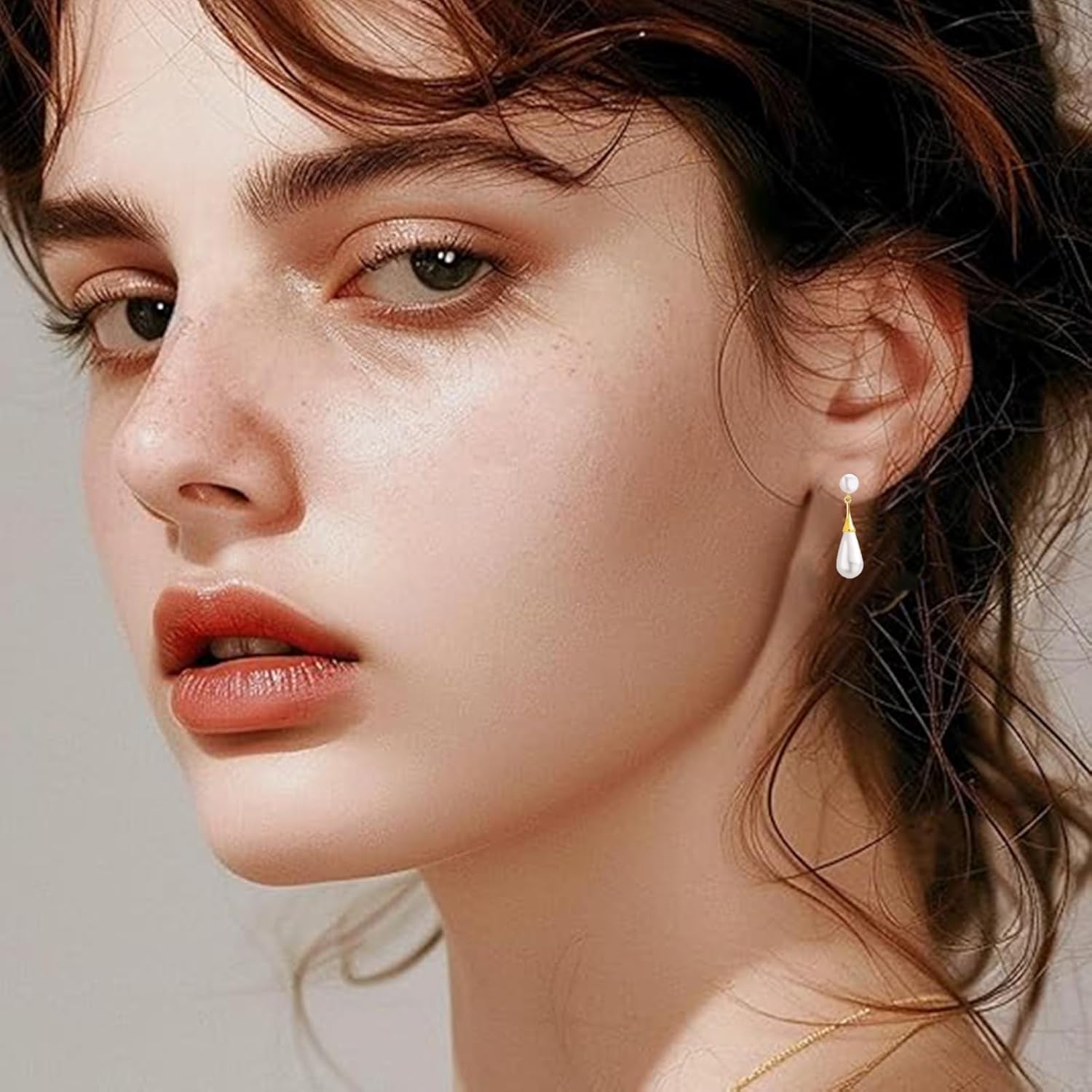 Bi&Yamigeo White Double Pearl Drop Earrings for Women,Vintage Gold Plated Long Pearls Teardrop Dangle Pendant Stud Earrings Jewelry for Wedding Prom Party - Image 2