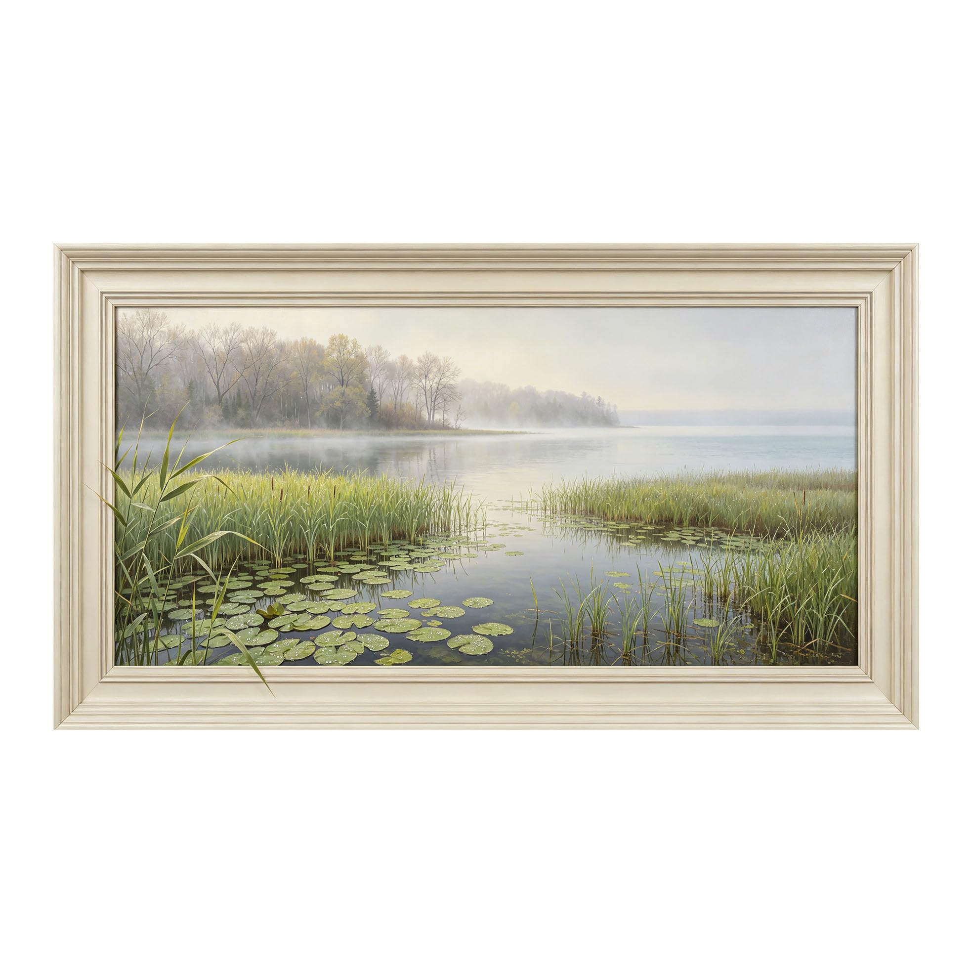 Yzpallescene 3D Framed Wall Art 50cm×100cm Misty Lake Seascape Watercolor Impressionist Panoramic Large Size SelfAdhesive Removable Wall Decor Prints Artwork for Living Room Bedroom Office
