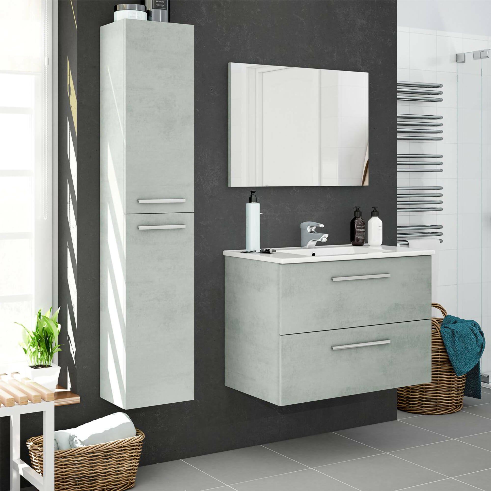 Dmora Mobile Colonna Alexandria 25x30x150h cm Grigio Cemento 2 Ripiani Modulabile, 4 Vani