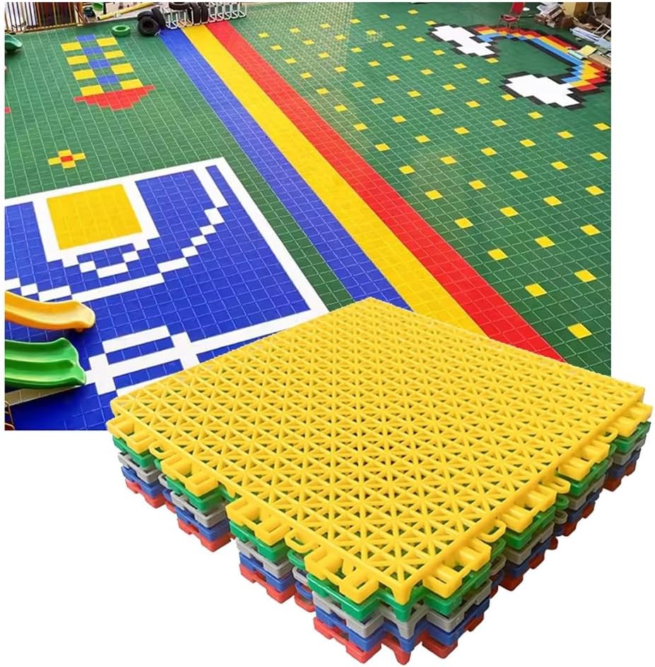 25cm Outdoor Waterproof Modular Interlocking Floor Tiles for School/Kindergarten/Amusement Park, Snap Connection | Easy Installation,Yellow,16PCS,Blue-10PCS,Blue-10PCS