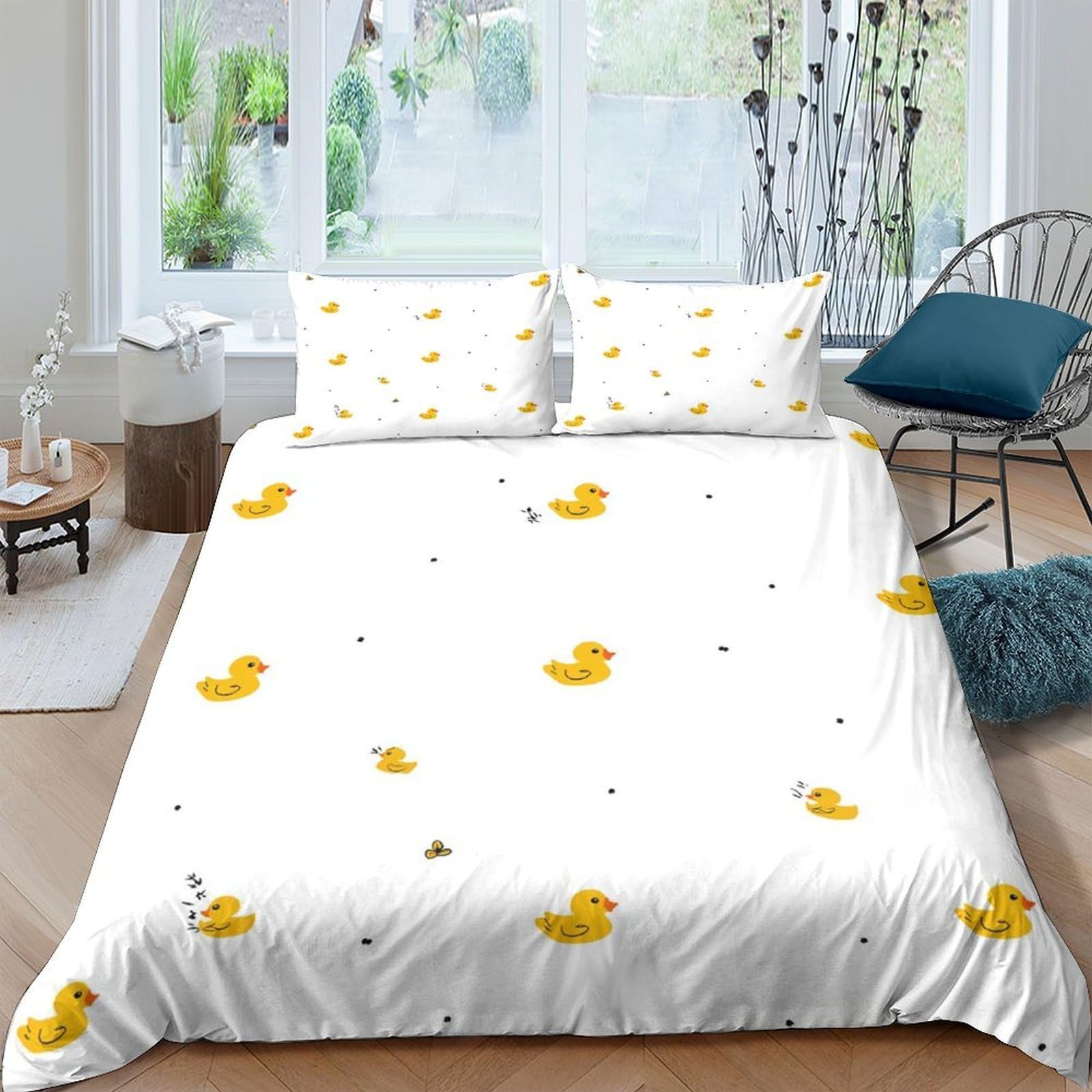 Ctjqhvkz Style-5 3D Printed Yellow Duck Fitted Sheet Microfiber Soft Anti-Slip Cartoon Duckling Mattress Cover For Bedroom Guest Room Easy Care Single（135X200cm）