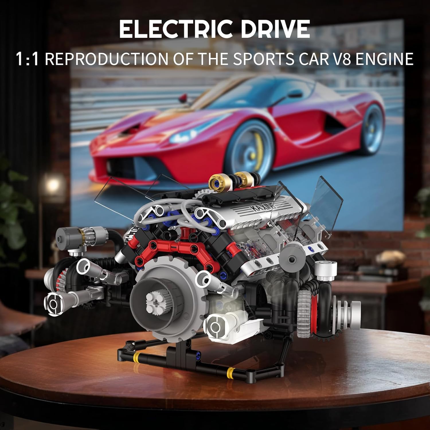 V8 Engine Building Blocks Set, APP Controlled Combustion Model Kit with Rechargeable Motor, Physical Science Experiment Toy for Adults (664 PCS)