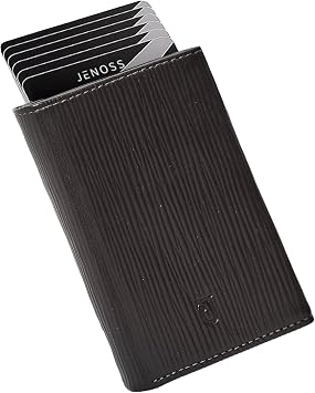 Jenoss Smart Wallet For Men Full Grain Leather, Handcrafted, Slide Metal Pop Up Case, Slim RFID Blocking Credit Card Holder, Minimalist, Compact - 9-12 Card Organizers | ID | Money Clip EPI Brown