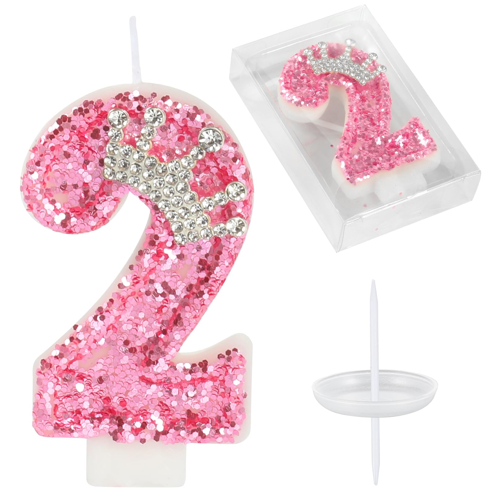 Happy 2e verjaardag roze lange stok nummer 2 kaarsen voor taart, cupcake toppers voor meisjes baby verjaardagsfeest en huwelijksjubileum decoraties