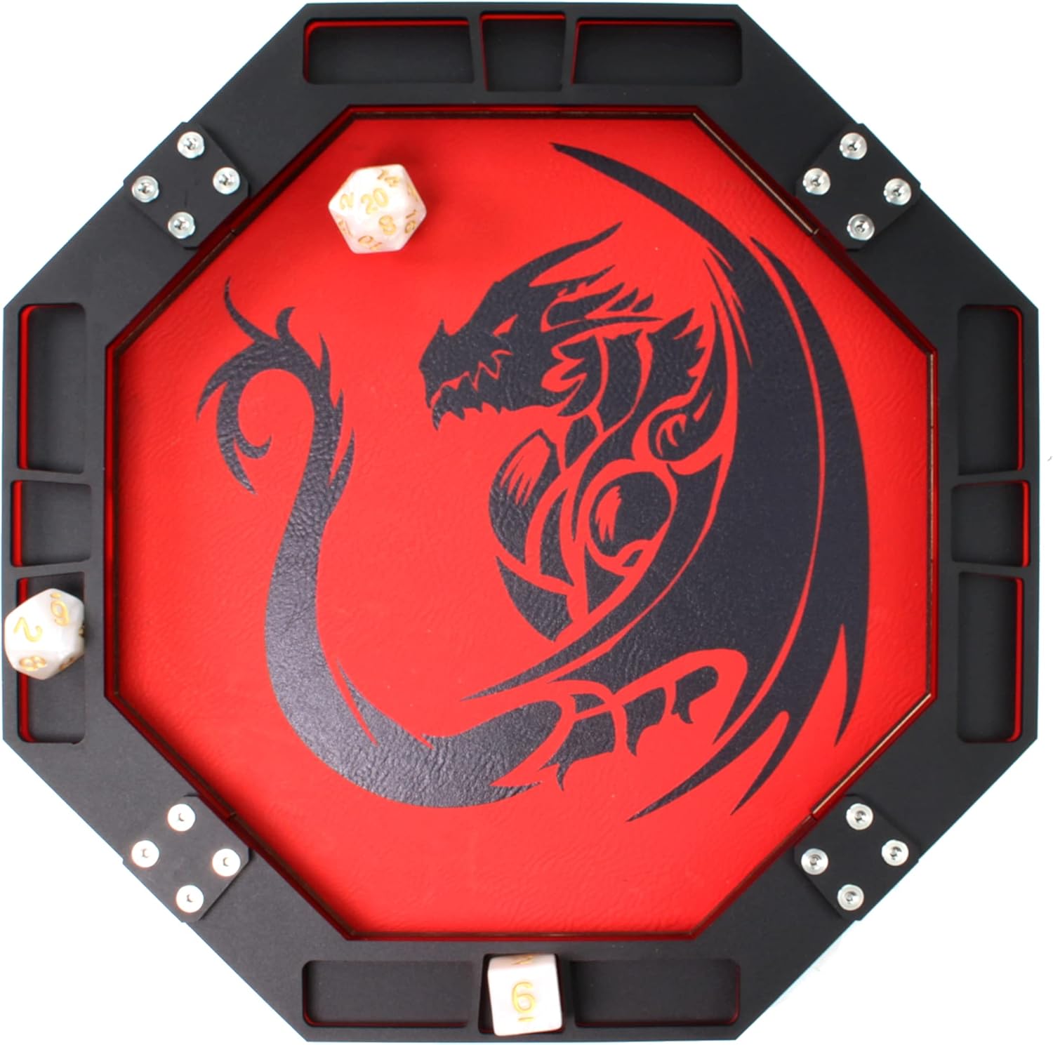 C4Labs 10" Padded Dice Rolling Tray – Printed Dragon - Octagon, Red