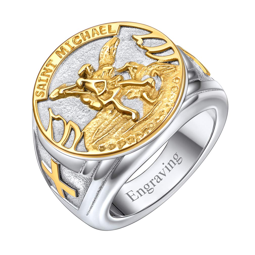 FaithHeart Anello Uomo San Michele Amuleto in Acciaio Inox 316L Antiallergico Argento Nero Retro Rilievo 3D Misure IT 14-32 Disponibili Gioielli Talismano Regalo Compleanno