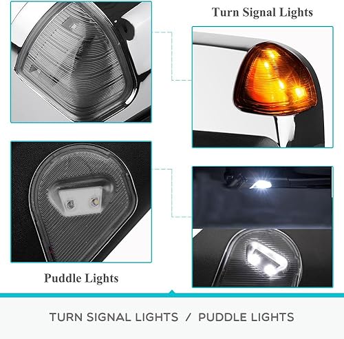 Miniatura 7 de YITAMOTOR Espejos de remolque compatibles con Dodge Ram lámpara LED de señal de giro cromada repuesto para Dodge Ram 2009-2018 1500 Ram 2010-2018