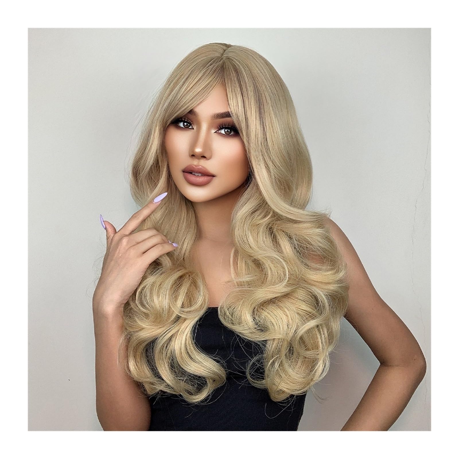 Parrucca Bionda Ondulata Con Radici Scure: Capelli Sintetici - Foto 5