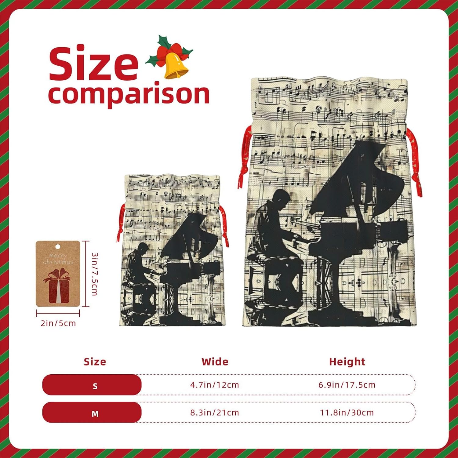 MYHSZTAH Sheet Music Print Holiday Gift Bags Adorable Reusable Versatile Bags For Gifts The Accessory For Every Occasion image 4