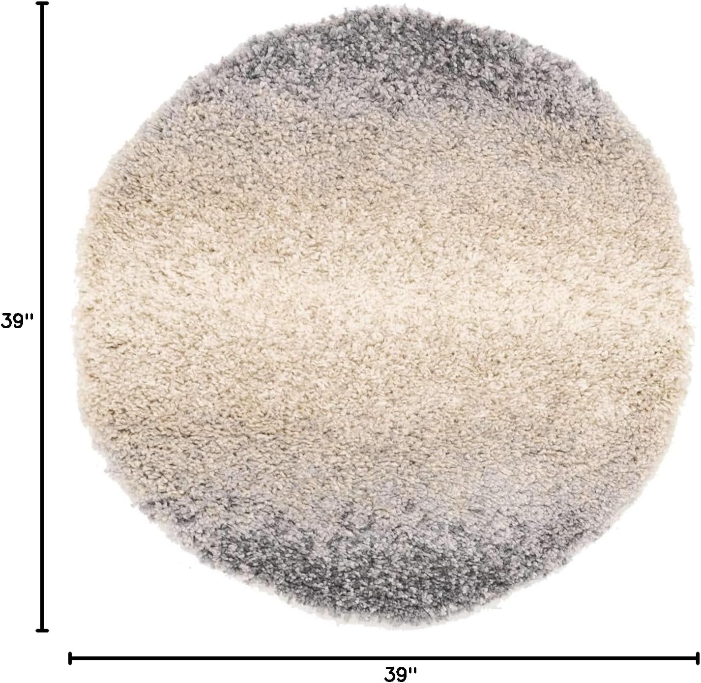 Unique Loom Hygge Shag Collection Area Rug - Gradient (3' 3" Round, Gray/ Beige)