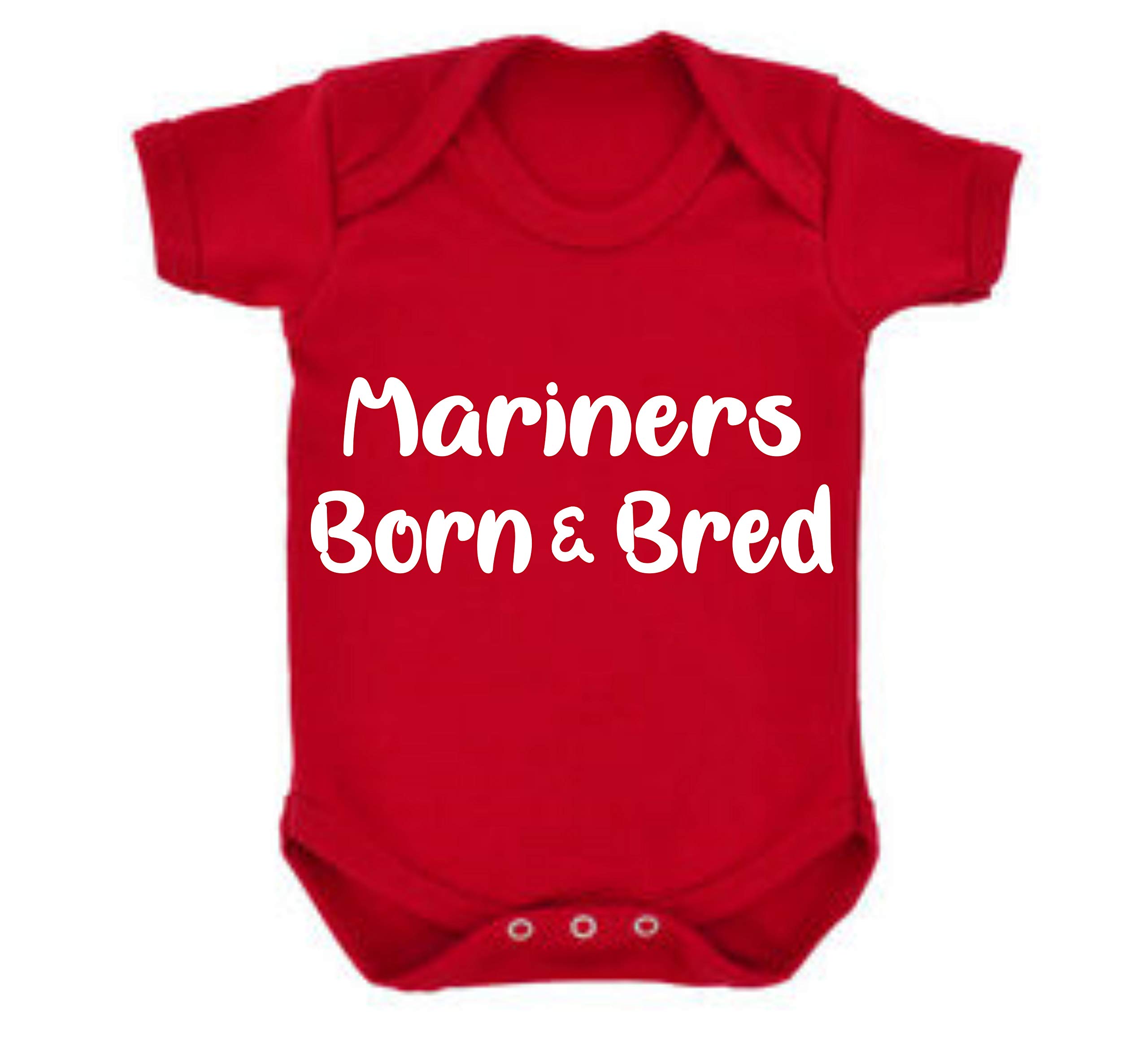 Mariners Grimsby Town Born and Bred Football Premium Baby Vest Grow Romper Girl boy Gift Present Shower Newborn Age 0-3 Months White