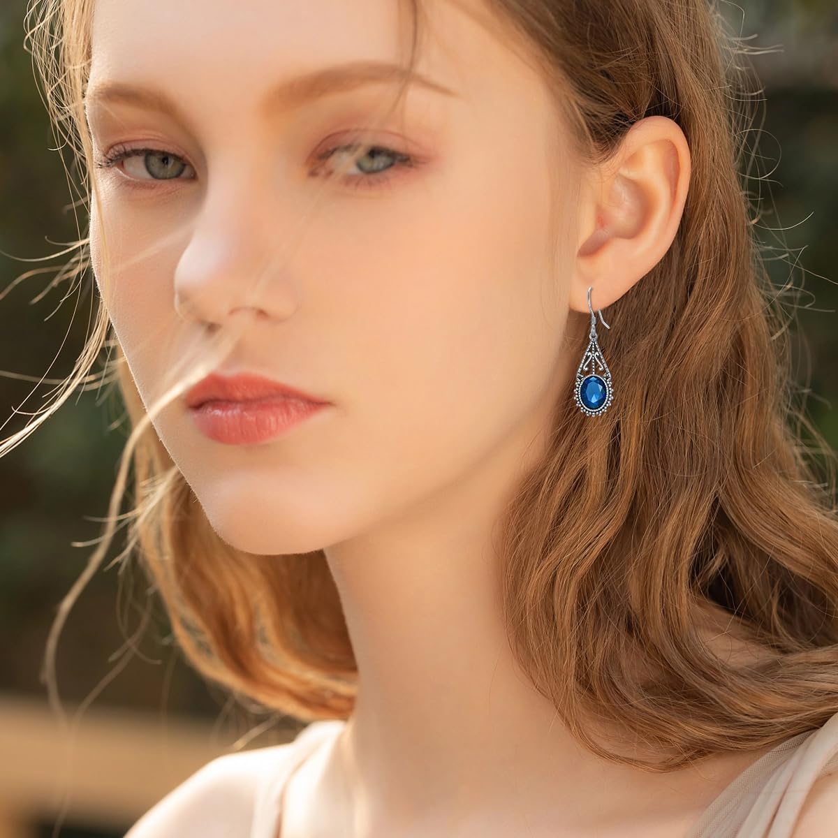 925 Sterling Silver Vintage Filigree Oxidized Dangle Drop Earrings 10mm Oval Cut Birthstone Anniversary Jewelry Gifts for Women Her - Image 2