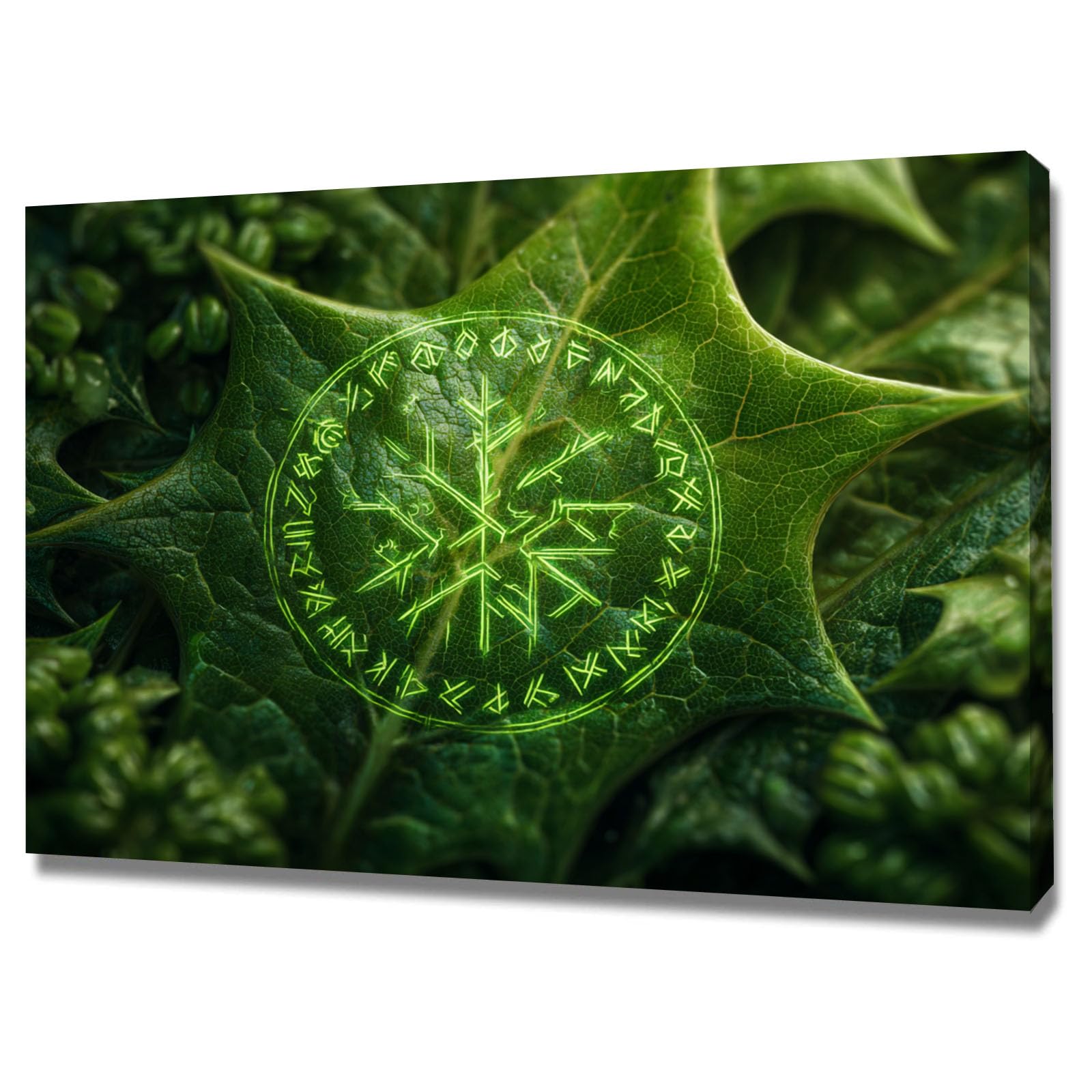 ZAMAEIU Moderno Flores Arte Deco Botánica Hojas rúnicas decoración de pared moderna para dormitorio, baño, sala de estar（Verde-50x70cm Enmarcado