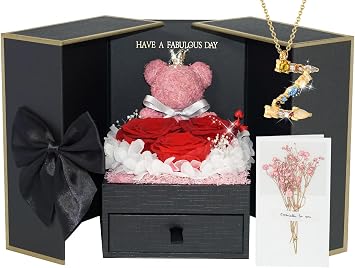 ADDWel Preserved Rose Gifts for Her Girlfriend - Eternal Rose Gifts for Women Mom Wife Sister on Birthday Anniversary, Unique Forever Preserved Rose Box with Personalized Initial Letter Necklace Z