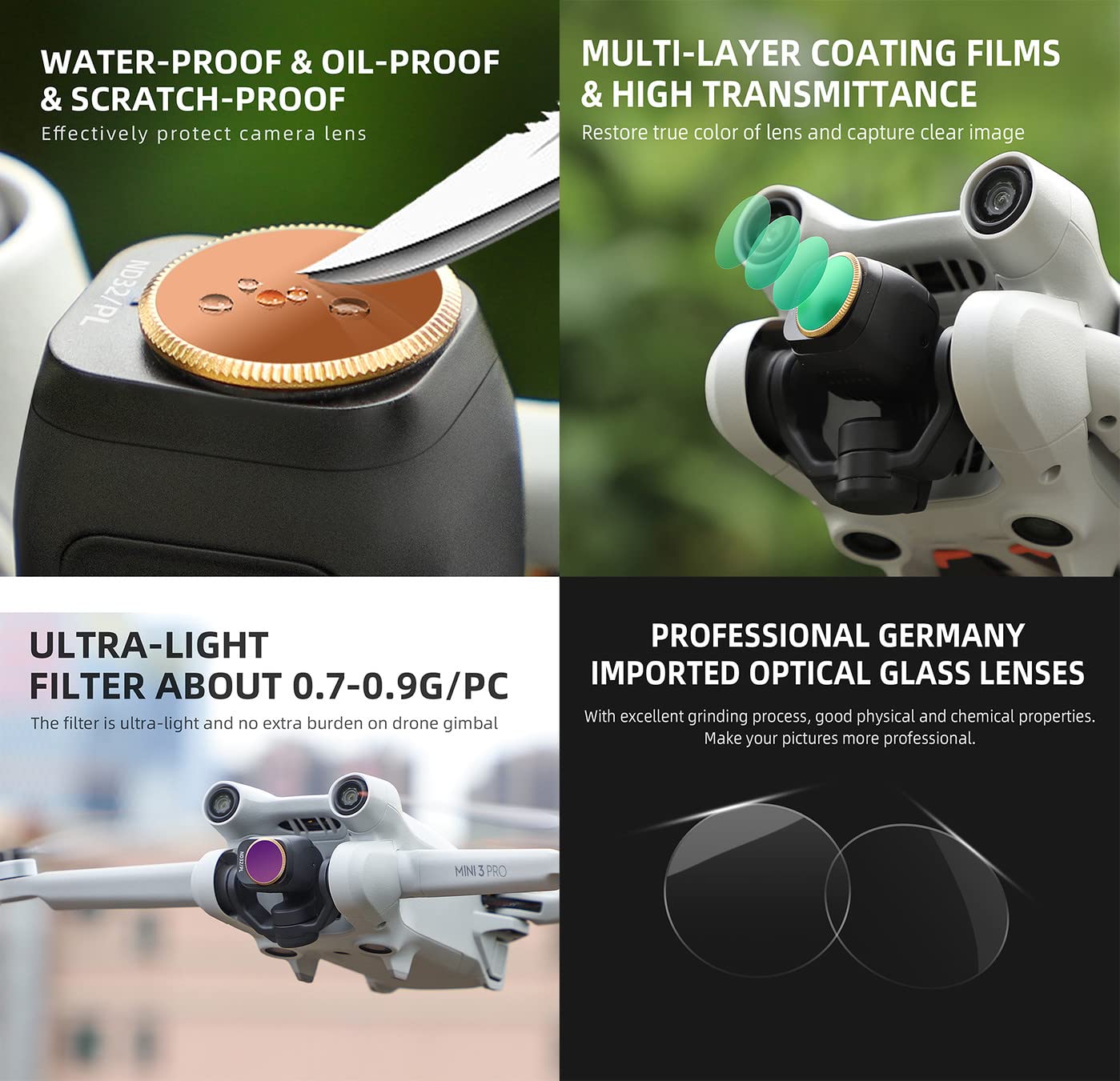 NEWQSING Camera Lens Filter Set Accessories for DJI MAVIC MINI3 PRO, CPL+ND8+ND16 - Image 2