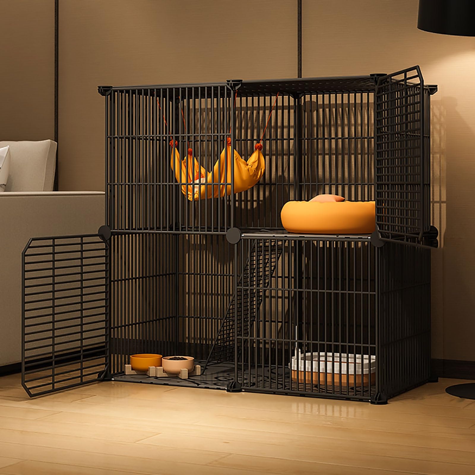 asdchZen Cat Cages Indoor,Large Cat Crate Diy Pet Playpen Cat House Kitten Pen Detachable Extra Cattery,Large Exercise Place Ideal For Cat,Black/White,Black-75x37x73cm