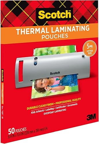 Miniatura 10 de Scotch Thermal Laminating Pouches Premium Quality, 5 Mil Thick for Extra Protection, 50 Pack Letter Size Laminating Sheets, Our Most Durable