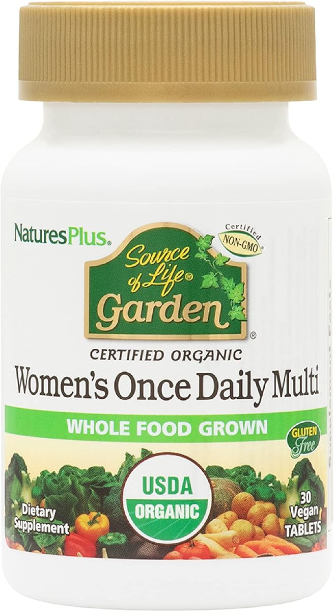 NaturesPlus Source of Life Garden Multivitamínico para mujeres una vez al día - 30 tabletas - Apoya la energía y el sistema inmunológico saludable - Certificado por USDA orgánico, sin OGM, vegano, sin gluten - 30 porciones
