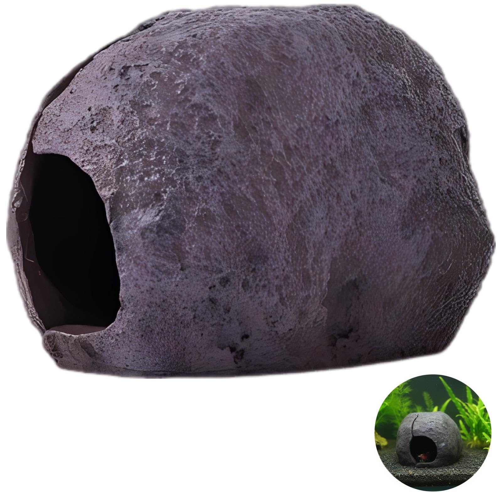 Aquarium-Versteck für Fischbecken, Metallhalterung mit schwarzem Schacht, natürliches Resin-Kieselstein-Brutnest für Cichliden und Garnelen, stabiles Hohlornament als Rückzugsort zum Brüten