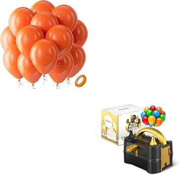 Orange Balloons Latex Party Balloons - 100 Pack Orange Balloons and Balloon Pump Electric