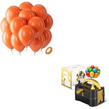 Bezente Orange Balloons Latex Party Balloons - 100 Pack Orange Balloons and Balloon Pump Electric