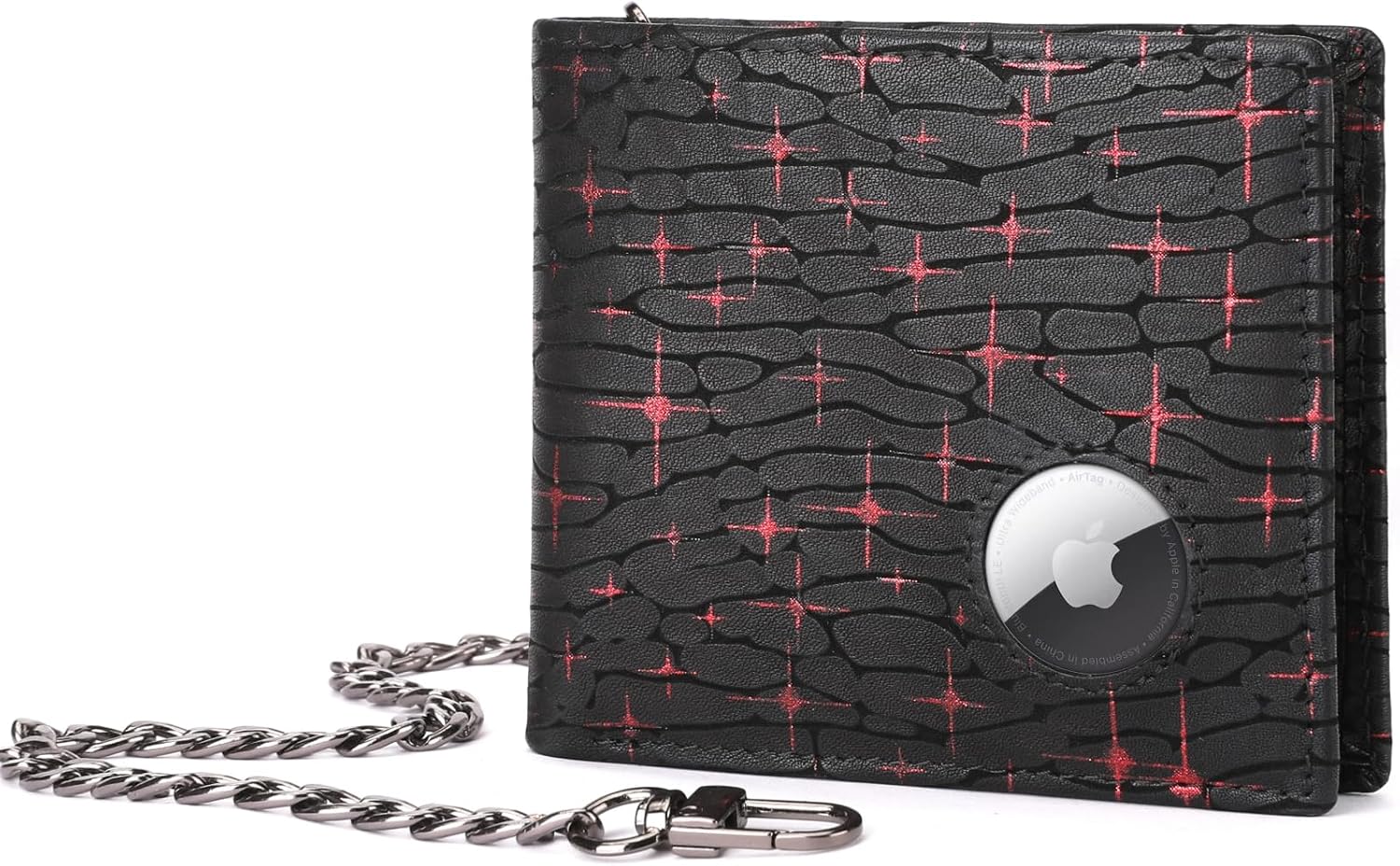 BULLCAPTAIN Slim Genuine Leather Wallet For Men T01 (Black with Red Stars)