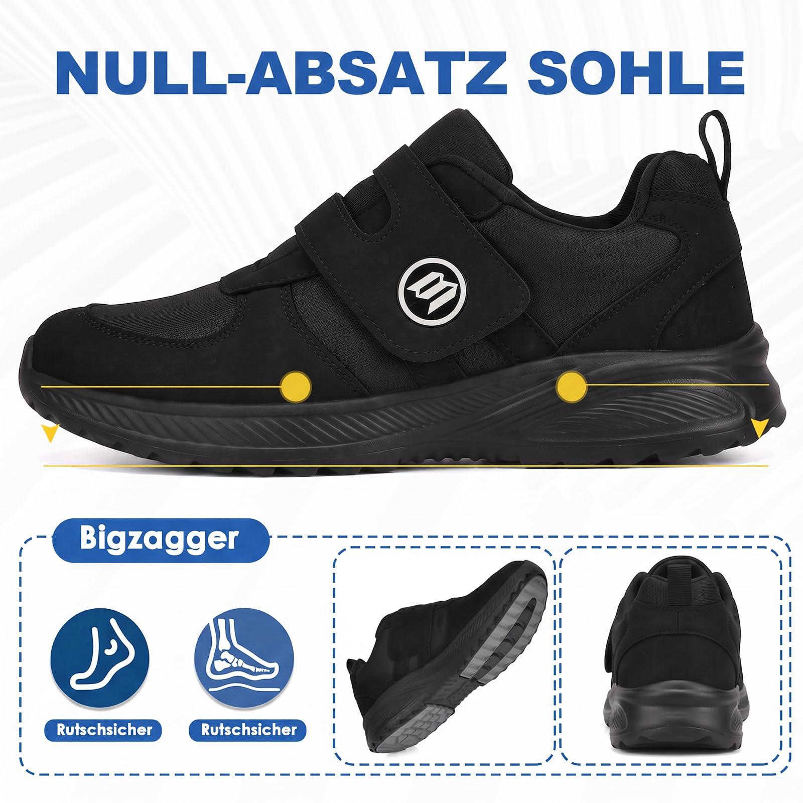 Diabetiker Schuhe Herren Damen Extra Weit mit Klettverschluss Orthopädische Schuhe mit Memory Foam Sohle Nahtloser Ultraleicht Gesundheitsschuhe für Geschwollene Füße