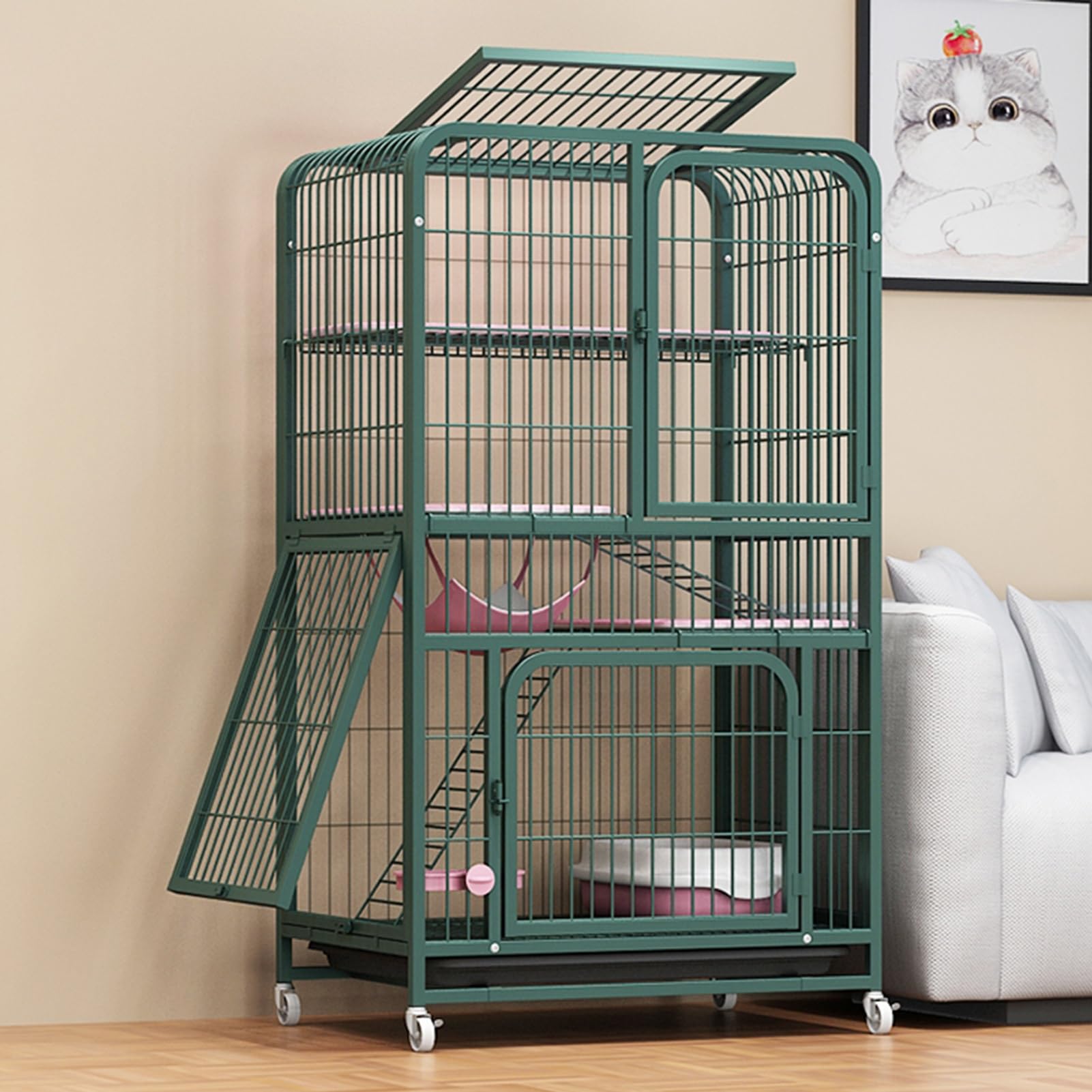 Cage d'extérieur pour chat et catio sur roulettes 4 niveaux amovible