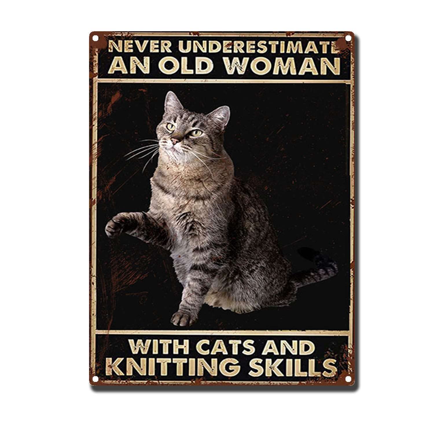 Tin Sign Never Underestimate Knitting Skills Restoring Ancient Ways Garage Home Cafe Bar Farm Wall Bathroom Decor The Mural 12x16inch-Tin Sign