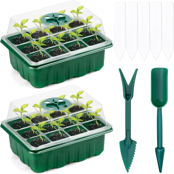 JMIATRY 8 Stück Zimmergewächshaus Set | 24 Zellen Anzuchtkasten Mit Deckel | 36,5x23x10,5cm