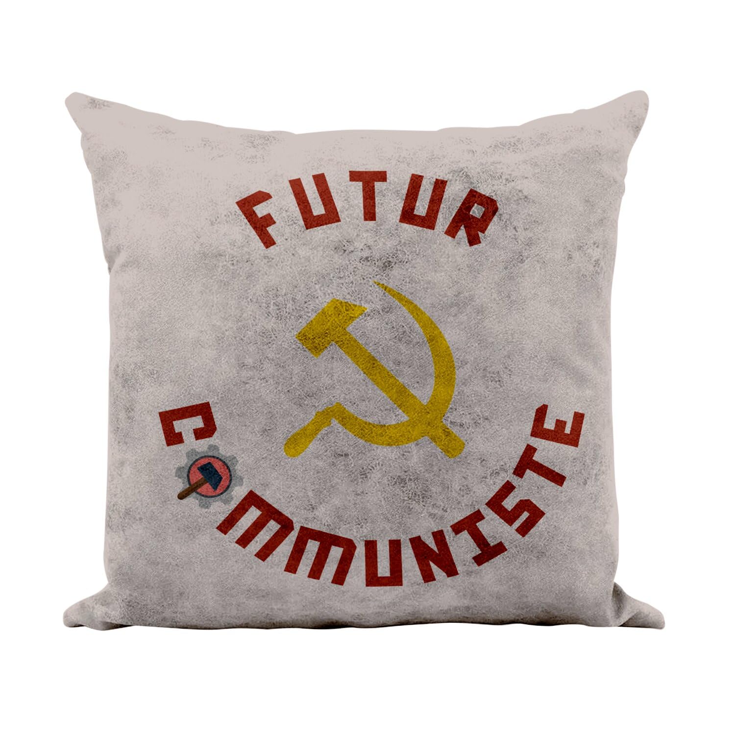 Coussin futur communiste camel 40x40 cm housse simili cuir salon humour politique