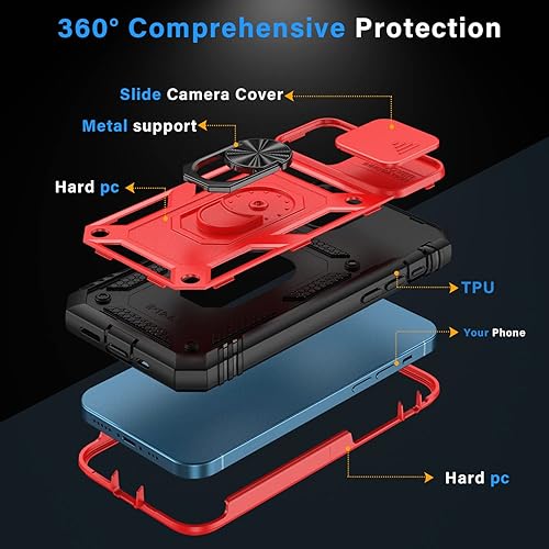 Vista 49 de Korecase Funda de protección para iPhone 12 y 12 Pro Ring Case con cubierta para lente de cámara, grado militar, resistente, de doble capa, cuerpo